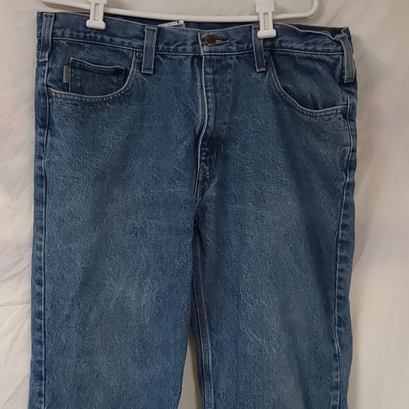 Carhartt Mens 38x32 Relaxed Fit Straight Leg 5 Pockets Heavy Work Denim Jeans - Picture 2 of 10